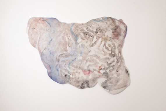 Ohne Titel, Tusche, Aquarell, Ölkreide, Pastellkreide und Gouache auf Gips, ca. 50 x 30 cm, Installationsansicht, 2019 Foto: Julia Himmelhuber